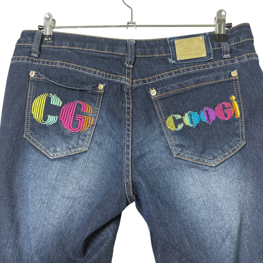 Coogi Denim Bermuda Shorts Womens 11 12 Blue Distressed Embroidered Logo Cuffed